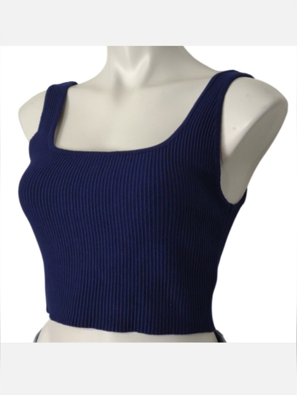 House of Harlow 1960 Ribbed Bohemian Casual Festival Knit Navy Tank Crop Top